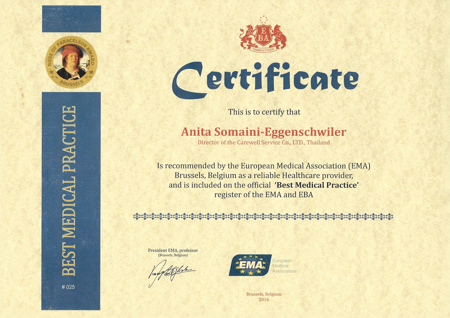 Best Medical Practice 2016 Certificate